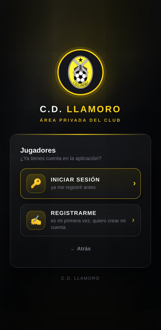 App del C.D. Llamoro: acceso de jugadores